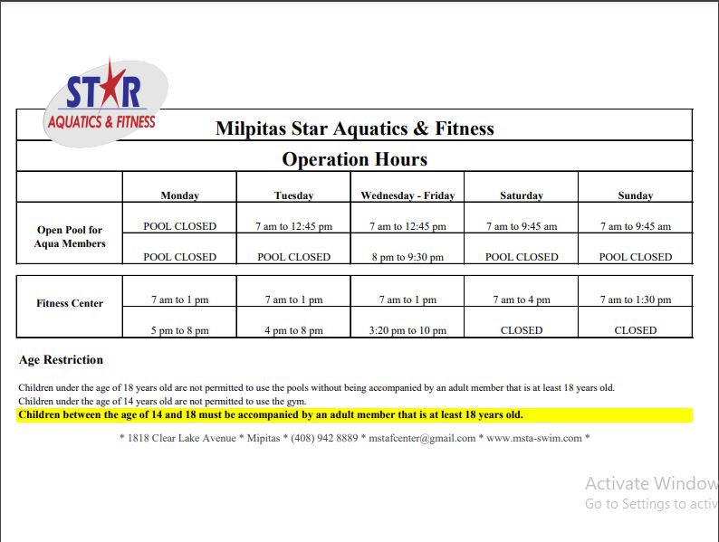 Milpitas Swim Facility Milpitas Star Aquatics
